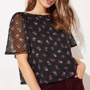 LOFT Floral Flutter Sleeve Swiss Dot Sheer Blouse